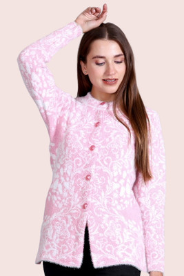 eWools Printed Round Neck Casual Women Pink Sweater
