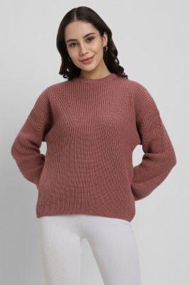 FOREVER 21 Solid Round Neck Casual Women Brown Sweater