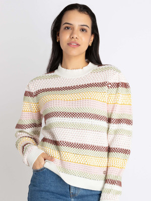 Status Quo Striped Round Neck Casual Women Multicolor Sweater