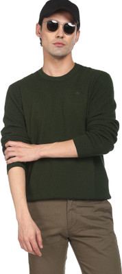 ARROW Solid Round Neck Casual Men Green Sweater