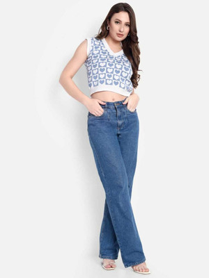 Aarnits Solid V Neck Casual Women Blue Sweater