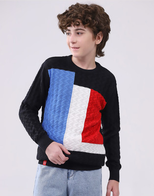 MONTE CARLO Self Design Round Neck Casual Boys Black Sweater
