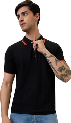 Spykar Solid Men Polo Neck Black T-Shirt