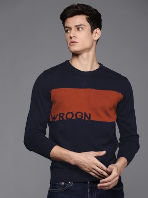 WROGN Solid Round Neck Casual Men Blue, Brown Sweater