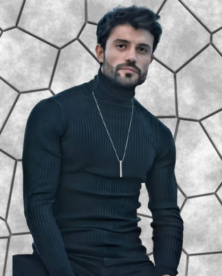 TRENDSET Self Design Turtle Neck Casual Men Black Sweater