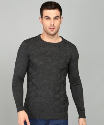 Trendyol Self Design Crew Neck Casual Men Grey Sweater