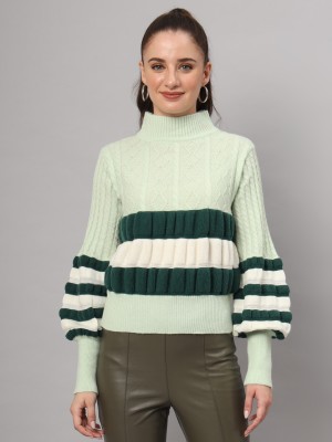 MODKLINE Self Design Turtle Neck Casual Women Light Green Sweater