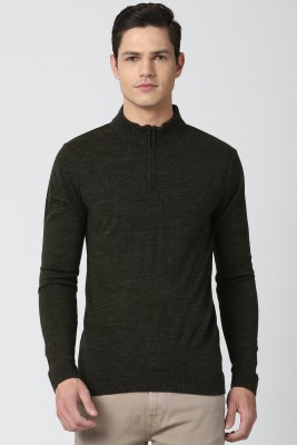 PETER ENGLAND Self Design High Neck Casual Men Black Sweater