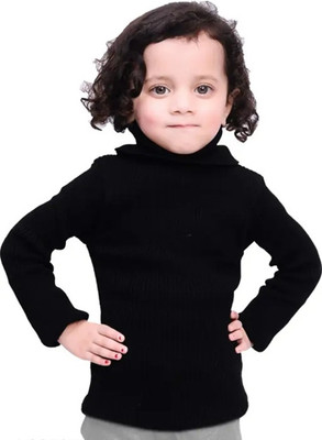 Sumer Textiles Solid High Neck Casual Baby Boys & Baby Girls Black Sweater