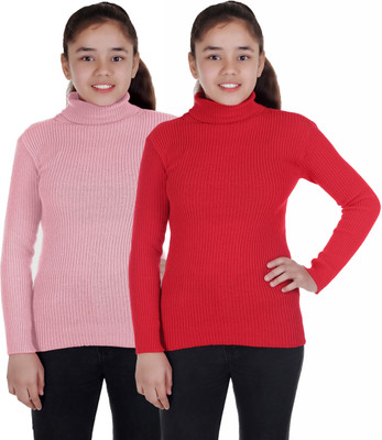 adibaba Self Design High Neck Casual Boys & Girls Pink, Red Sweater