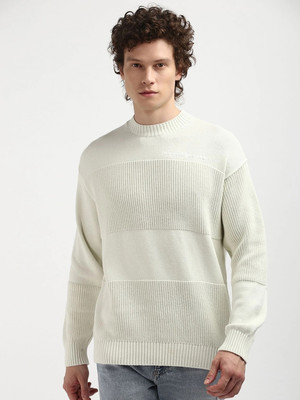 Calvin Klein Jeans Printed Crew Neck Casual Men White Sweater