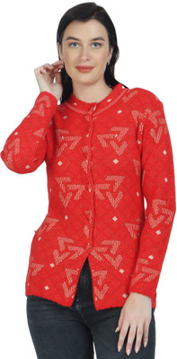 HITTIKA Self Design Round Neck Casual Women Red Sweater