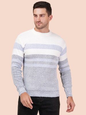 GLAUCUS Striped Round Neck Casual Men Blue Sweater