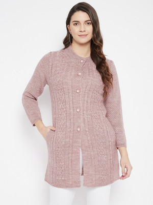 Zigo Self Design Round Neck Casual Women Pink Sweater