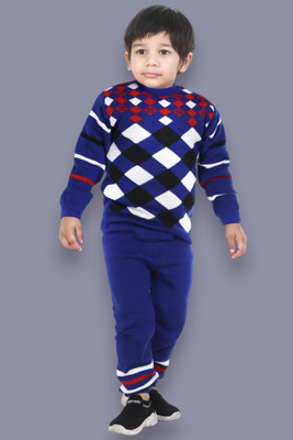 GTwo Printed Round Neck Casual Boys Blue Sweater
