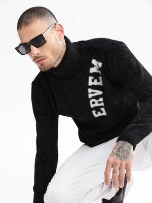 SHOWOFFFF Printed Turtle Neck Casual Men Black, White Sweater