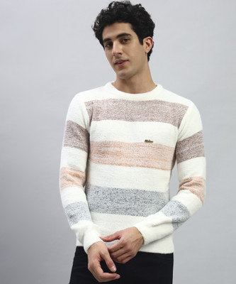 SILVANUS Striped Round Neck Casual Men Orange Sweater