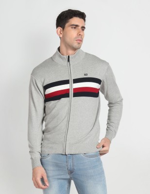 Arrow Sport Striped Turtle Neck Casual Men Grey Sweater