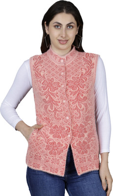 Chattanya Printed Round Neck Casual Women Orange Sweater