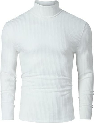 YOUTHQUAKE Self Design High Neck Casual Men White Sweater