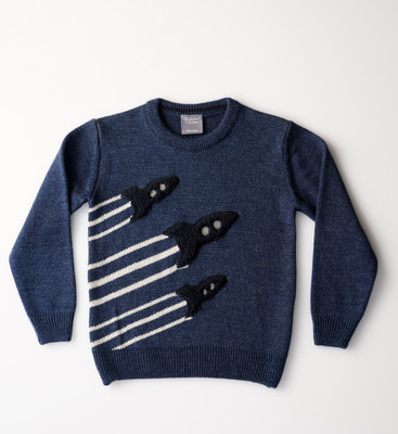 Guapo Printed Round Neck Casual Boys Blue Sweater