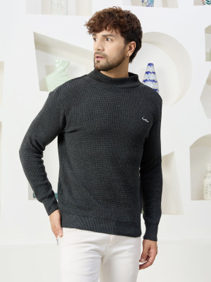 KVETOO Solid Turtle Neck Casual Men Grey Sweater