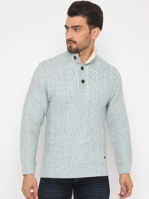 DUKE Self Design High Neck Casual Men Blue Sweater