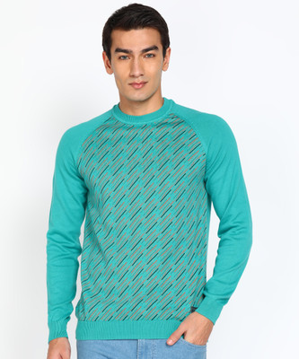 PETER ENGLAND Woven Round Neck Casual Men Blue Sweater