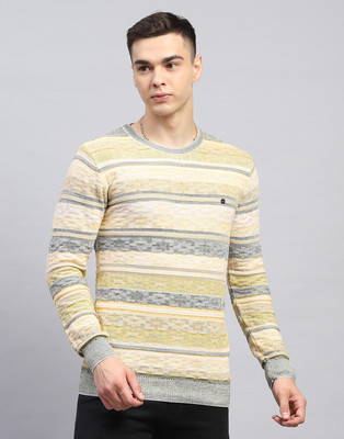 MONTE CARLO Striped Round Neck Casual Men Green Sweater