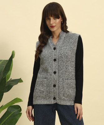 HERMISTON Woven V Neck Casual Women Grey Sweater
