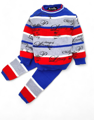 Avelly Woven Round Neck Casual Baby Boys Blue Sweater