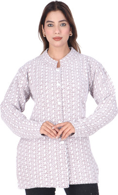 WOOL 4U Self Design Collared Neck Casual Women Purple Sweater