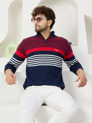 KVETOO Woven High Neck Casual Men Multicolor Sweater