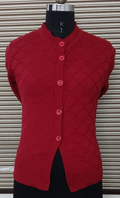 Keshavi Self Design Mandarin Neck Casual Women Maroon Sweater