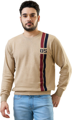 Tim Paris Solid Crew Neck Casual Men Beige Sweater