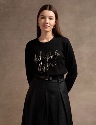 U.S. POLO ASSN. Printed Crew Neck Casual Women Black Sweater