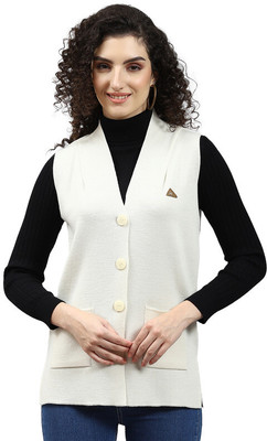 MONTE CARLO Solid V Neck Casual Women White Sweater