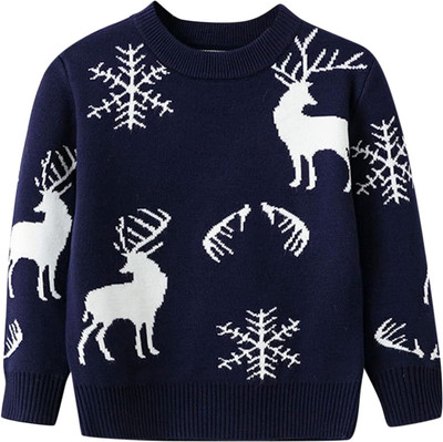 Rebiva Woven Round Neck Casual Boys Blue, White Sweater