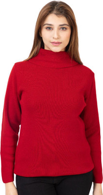Farlucci Woven Turtle Neck Casual Women Red Sweater