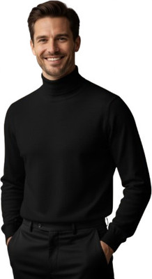 GAINELL Solid Turtle Neck Casual Men Black Sweater