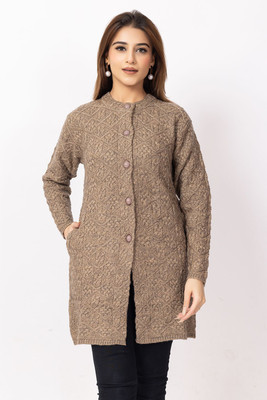 Dodge Self Design V Neck Casual Women Brown Sweater