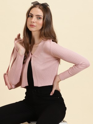 Showoff Solid V Neck Casual Women Pink Sweater