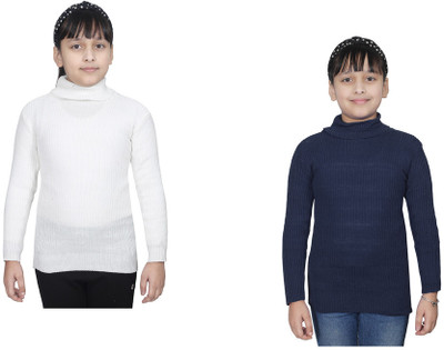 KAVYA Self Design High Neck Casual Girls Multicolor Sweater