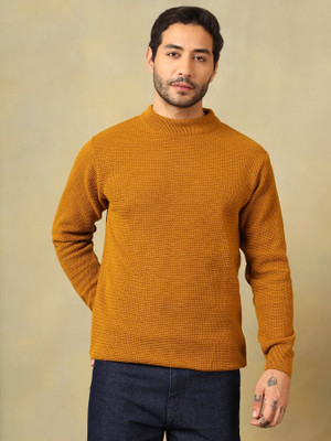 Voxmonks Self Design High Neck Casual Men Yellow Sweater