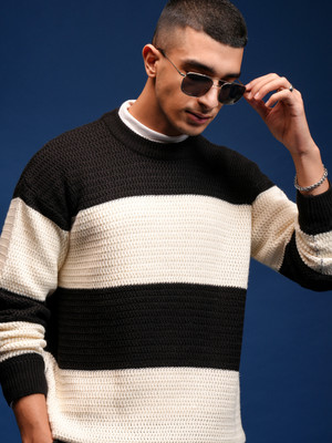 HIGHLANDER Colorblock Round Neck Casual Men Black Sweater