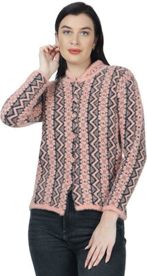 HITTIKA Chevron/Zig Zag V Neck Casual Women Pink Sweater