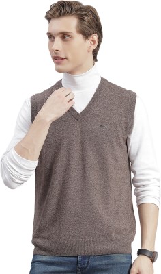 MONTE CARLO Solid V Neck Casual Men Brown Sweater