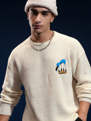 HIGHLANDER Solid Round Neck Casual Men White Sweater