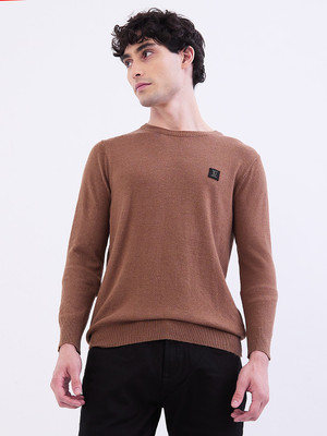 Spykar Solid Round Neck Casual Men Brown Sweater