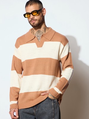 MASCLN SASSAFRAS Colorblock Round Neck Casual Men Beige Sweater